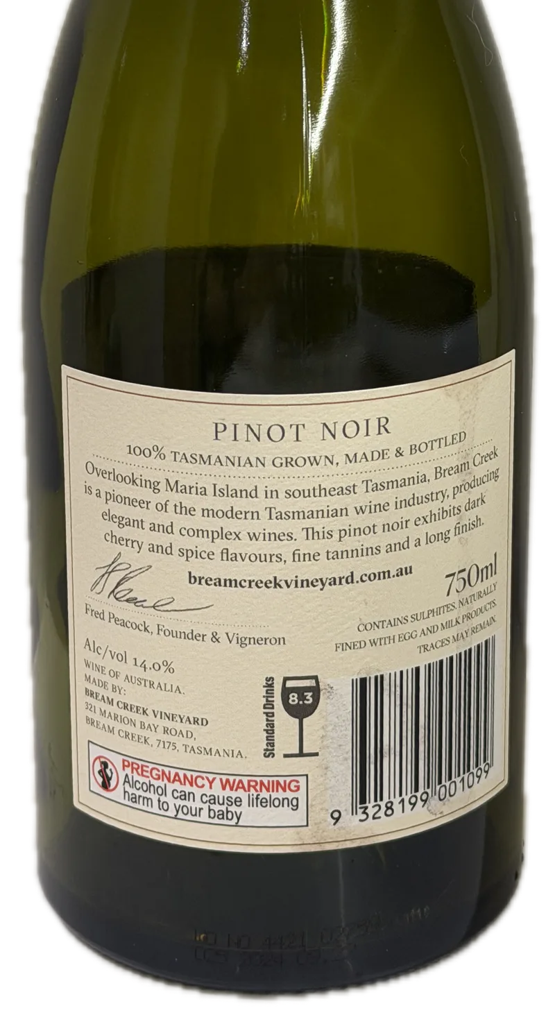 Bream Creek Vineyard Estate Pinot Noir 2023 — Back