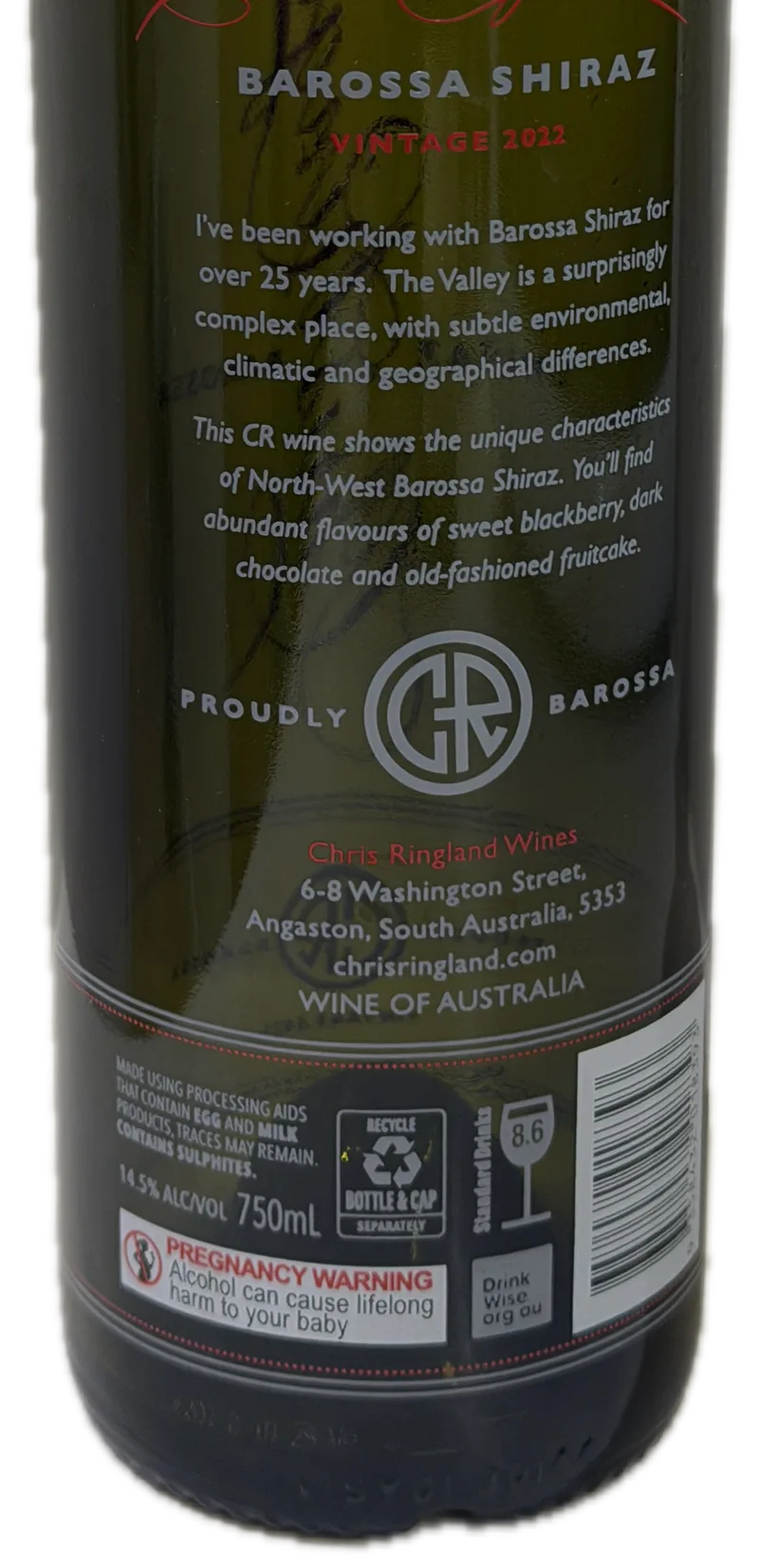 Chris Ringland Barossa Shiraz 2022 — Back
