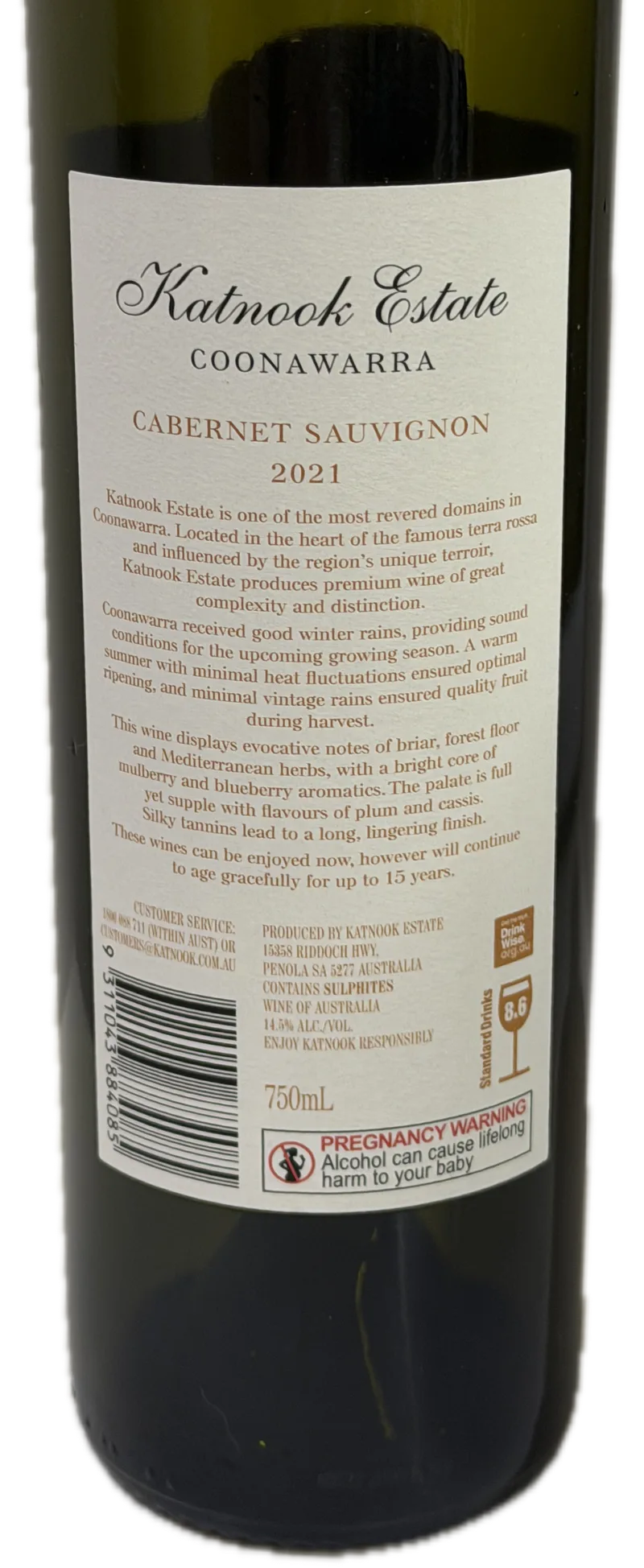 Katnook Estate Estate Cabernet Sauvignon 2021 — Back