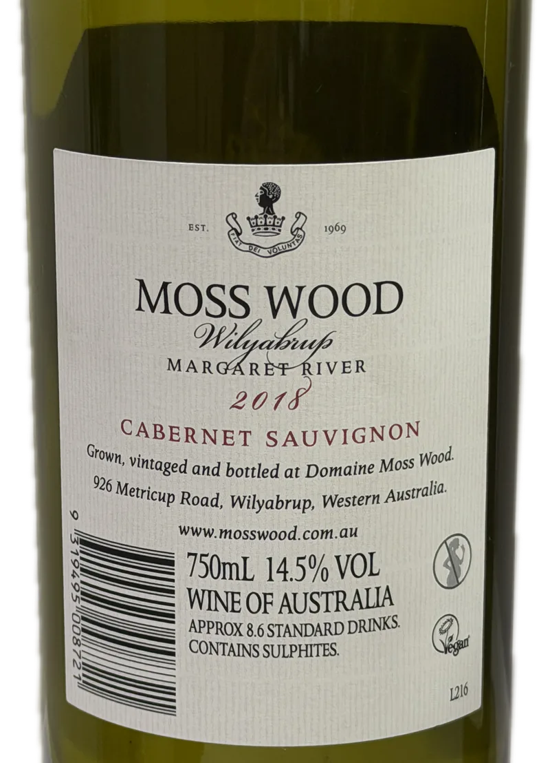 Moss Wood Wilyabrup Cabernet Sauvignon 2018 — Back
