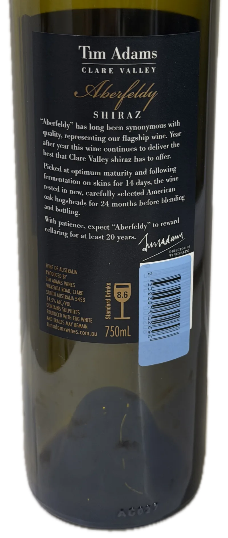 Tim Adams The Aberfeldy Shiraz 2013 — Back