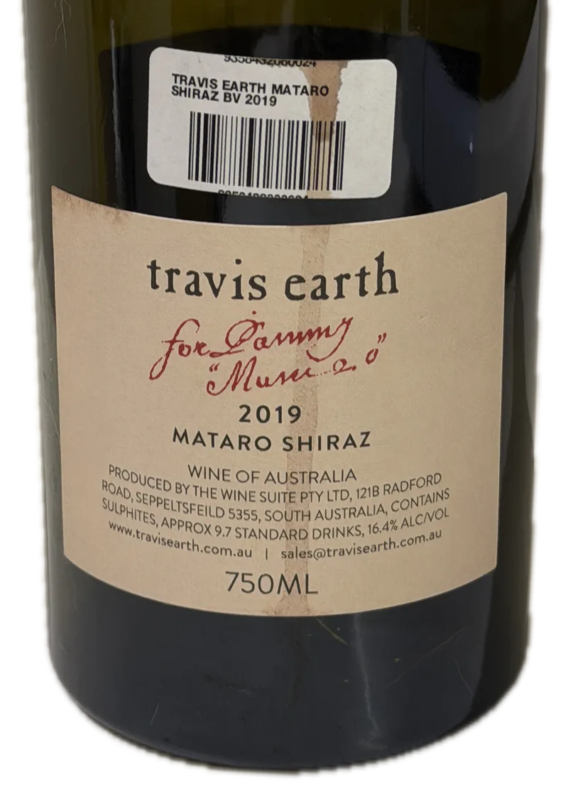 travis earth for Jimmy “Muma-o” Mataro Shiraz 2019 — Back