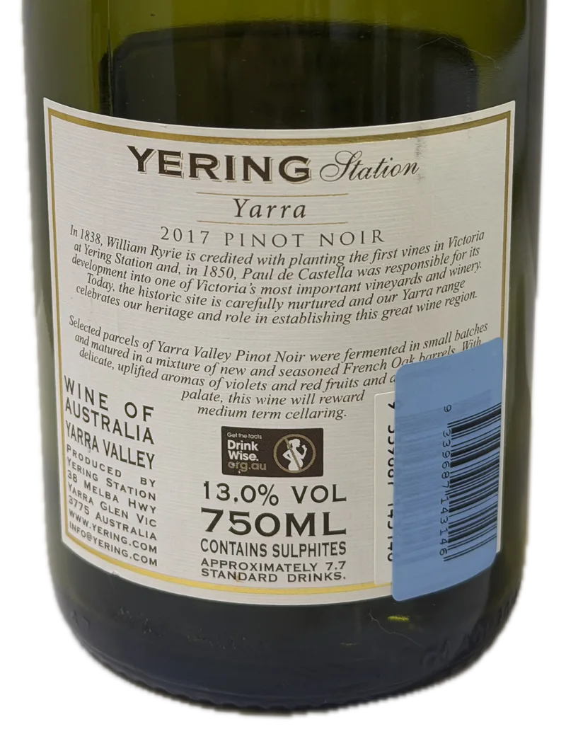 Yering Station Pinot Noir 2017 — Back